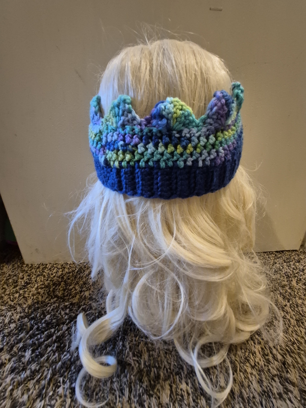Handmade Crocheted Crown Headband in Blue, Teal & Purple